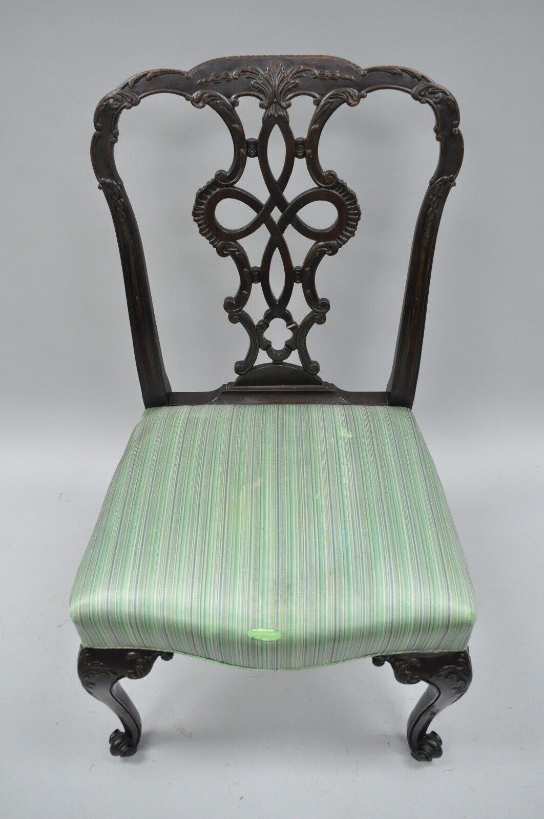 Antique Solid Mahogany Georgian Style Dining Side Chair Carved Ribbon Back A