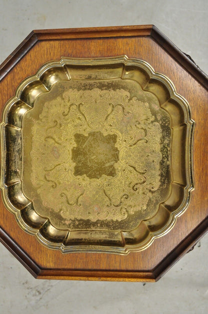 Vtg Georgian Style Carved Ball and Claw Small Side Table Brass Seiden Tray Top