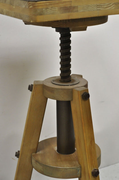 Modern Industrial Style Solid Wood Adjustable Height Metal Top Side Table