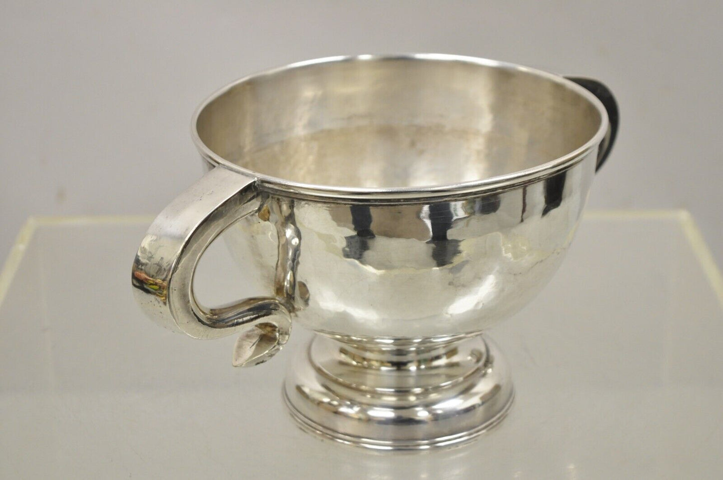 Antique Regency Silver Plated Thick Twin Handle Hand Hammered Trophy Cup Bowl