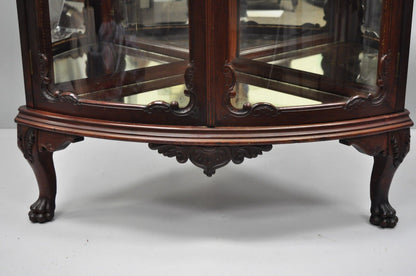 Antique Mahogany Victorian Bow Front Glass Corner Curio Cabinet Display Vitrine