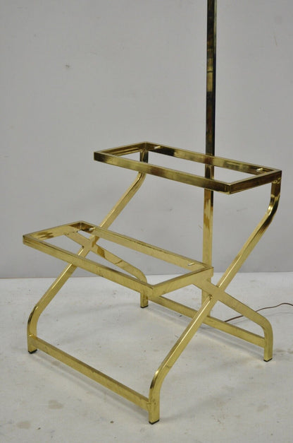 Vintage Mid Century Modern Brass Metal 2 Tier Step Up Floor Lamp End Table