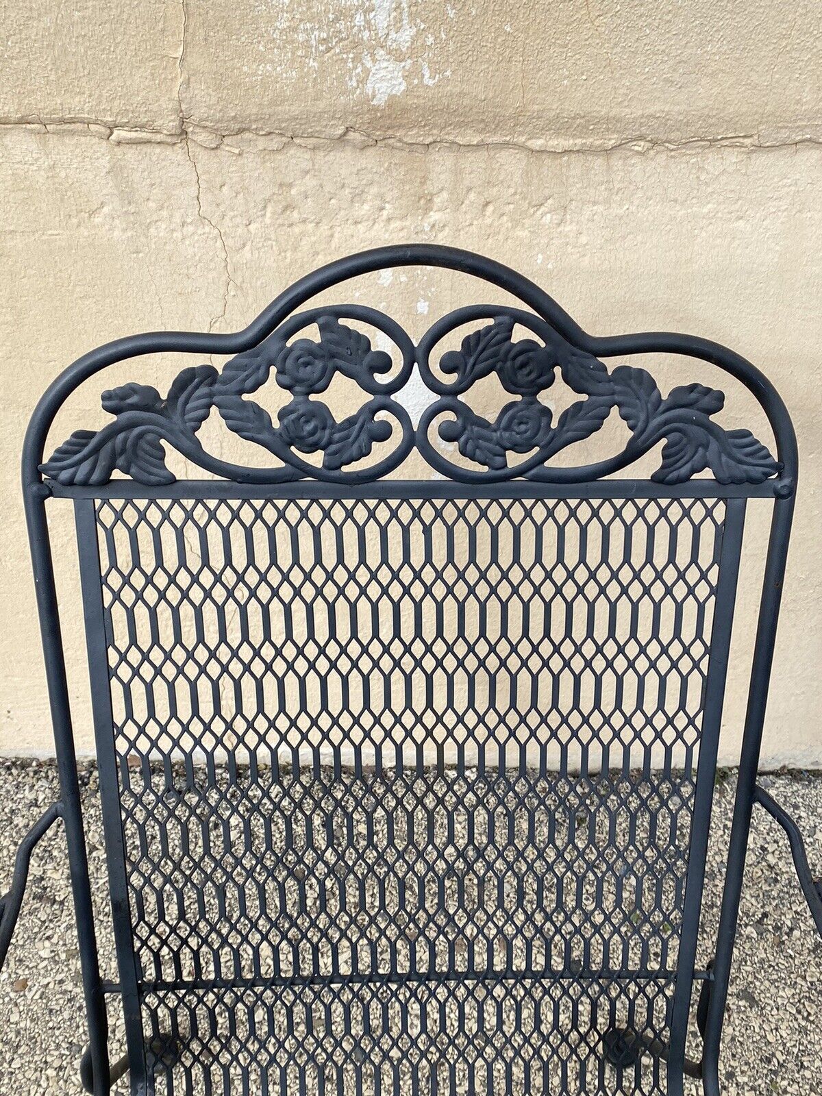 Vintage Wrought Iron Rose and Vine Pattern Garden Patio Chairs - 7 Pc Set