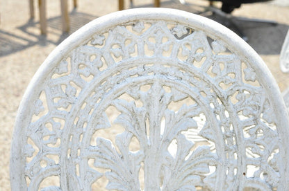Antique French Victorian Cast Iron Foliate Leaf Pattern White Garden Chair, Pair