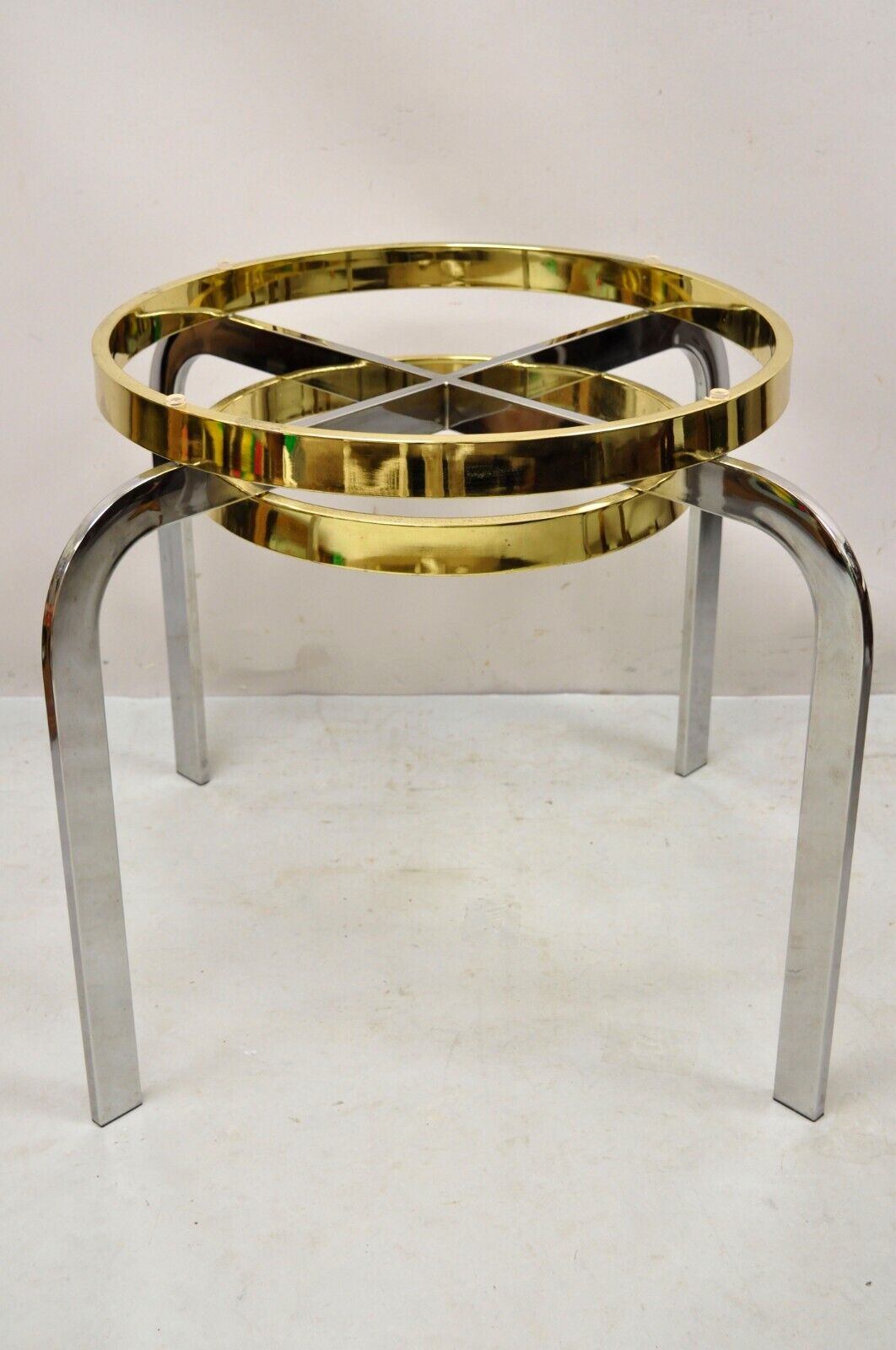 Vintage Mid Century Modern Milo Baughman Style Chrome Brass Round Side Table