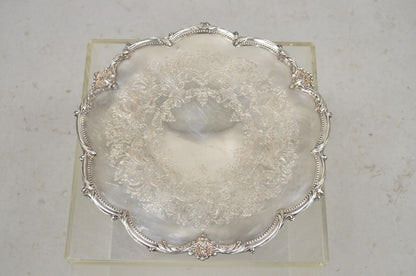 Vtg English Sheffield Victorian Silver Plated Round Footed Serving Platter Tray