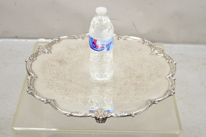 Vtg English Sheffield Victorian Silver Plated Round Footed Serving Platter Tray