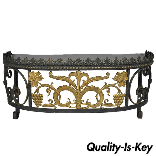 French Art Nouveau Wrought Iron Grapevine Maple Leaf Wall Mounted Console Table