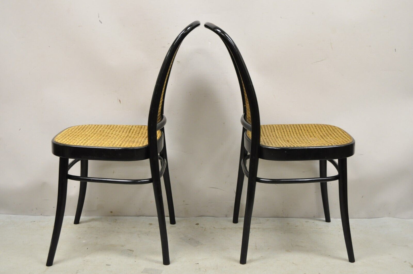 Vintage Ligna Bentwood Black Ebonized Cane Bistro Side Chairs - a Pair