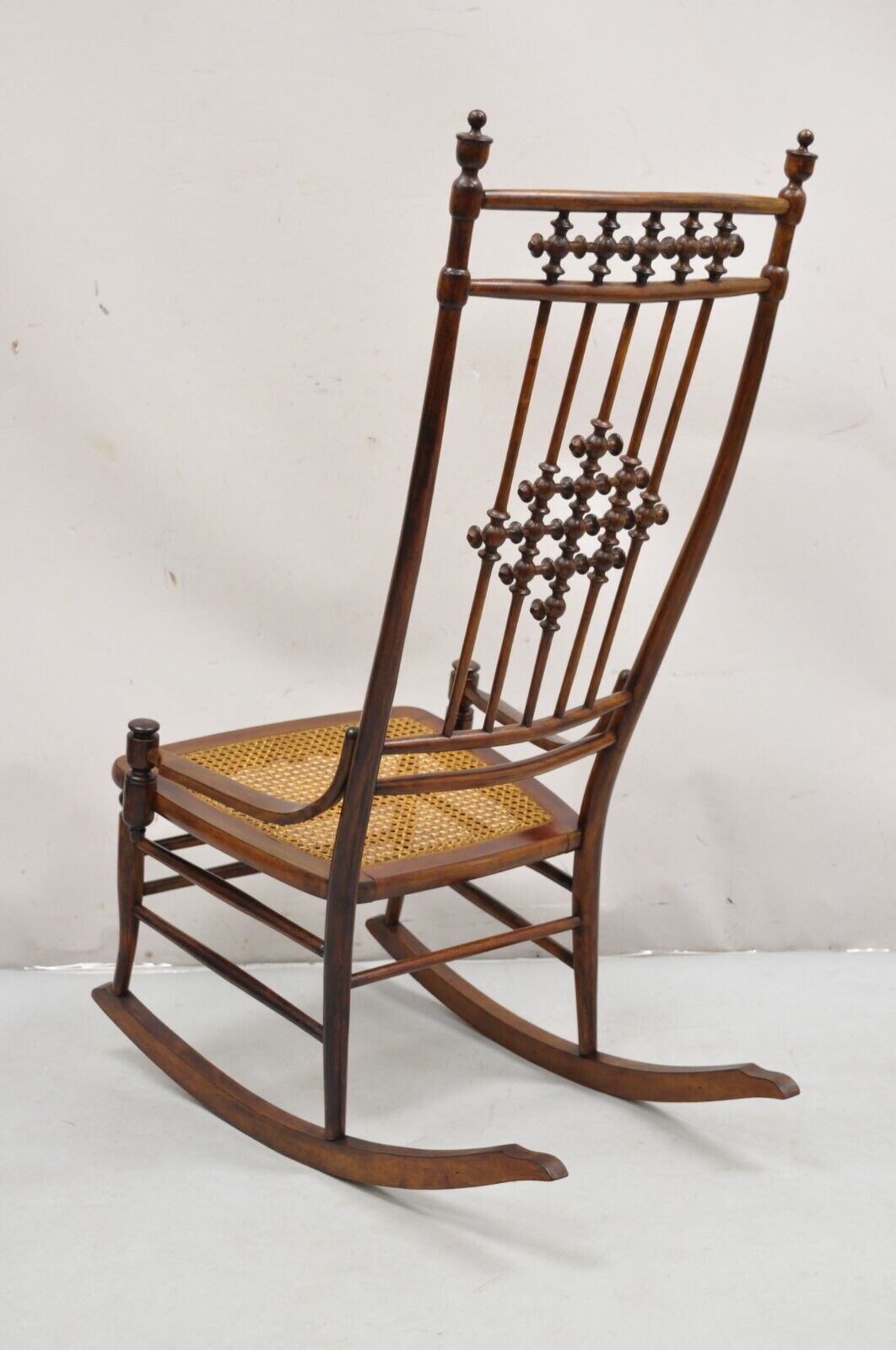 Victorian Aesthetic Movement Chestnut Stick & Ball Spindle Rocker Rocking Chair
