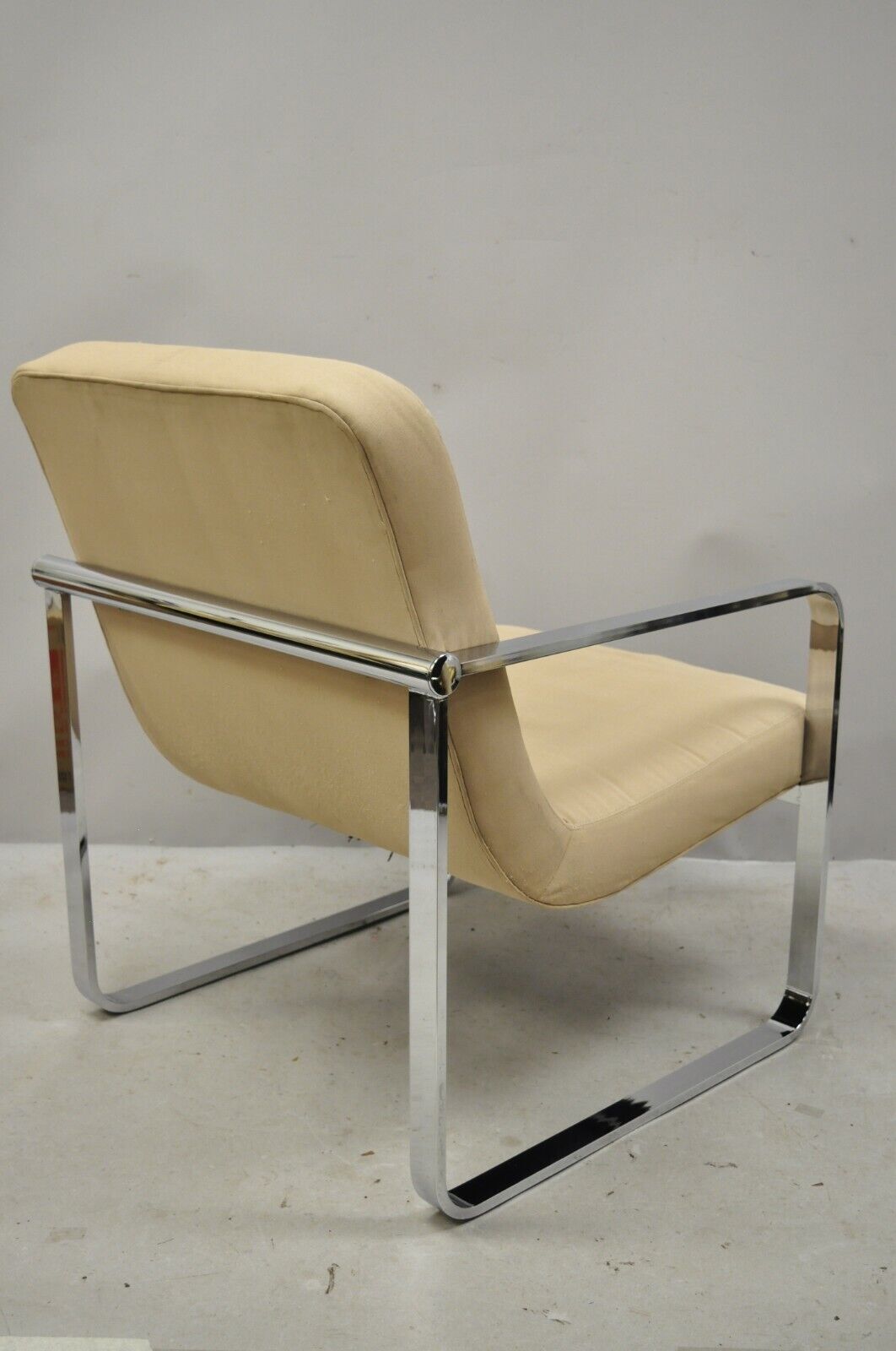 Mid Century Modern Milo Baughman Chrome Flat Bar Art Deco Club Lounge Arm Chair