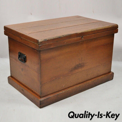 Antique American Primitive Brown Wooden Blanket Chest Trunk