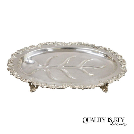 Vintage Victorian Style Silver Plated Oval Footed Meat Cutlery Platter Tray