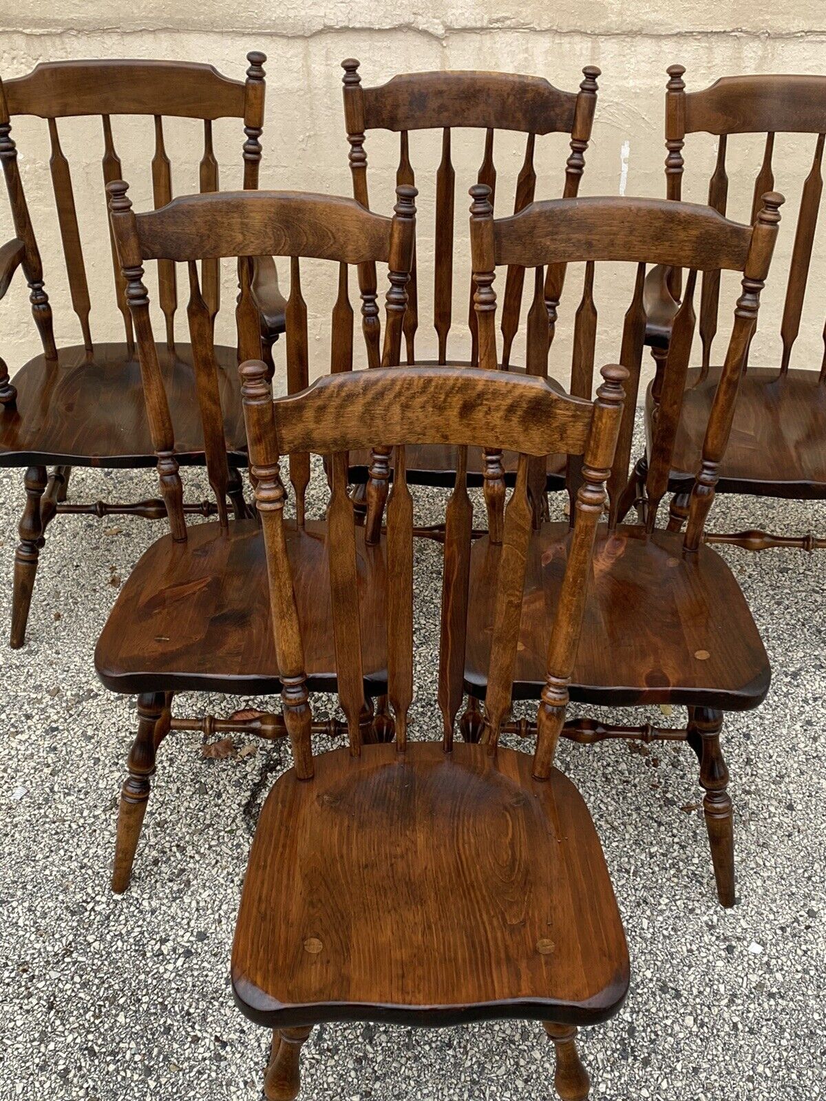 Ethan Allen Pine Wood Old Tavern Cattail Back Dining Room Chairs - Set of 6