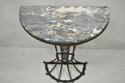 Art Nouveau Wrought Iron Demilune Marble Top Console Hall Table atr Oscar Bach