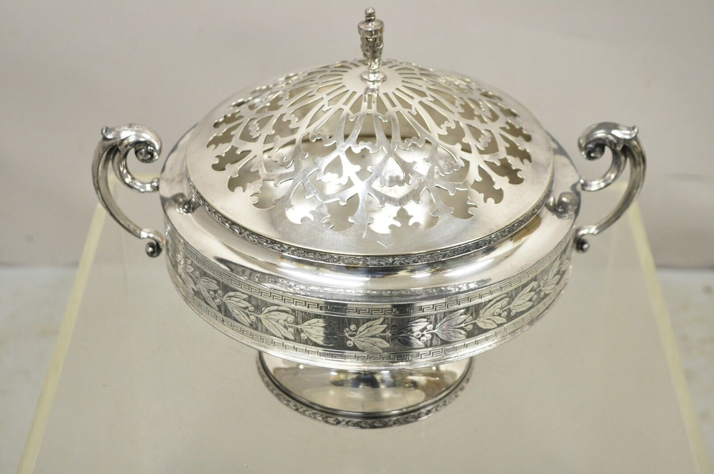 Antique Wallace Bros & Co. Silver Plated Victorian Butter Dish Reticulated Lid