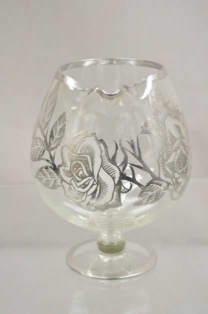 Vintage Art Nouveau Floral Sterling Silver Overlay Glass Footed Water Pitcher