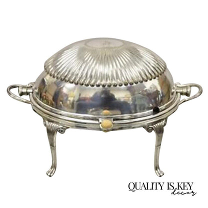 English Sheffield Victorian Silver Plated Revolving Dome Serving Dish Warmer