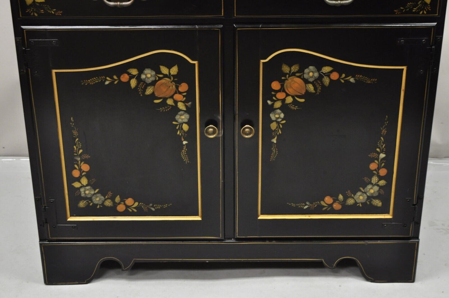 Ethan Allen Hitchcock Style Black Harvest Stencil Painted Drysink Server Cabinet