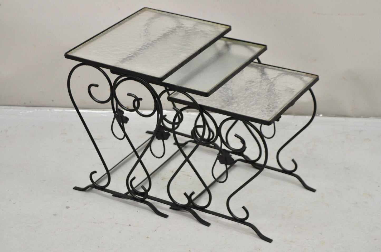 John Salterini Black Wrought Iron Maple Leaf Garden Nesting Tables - Set of 3