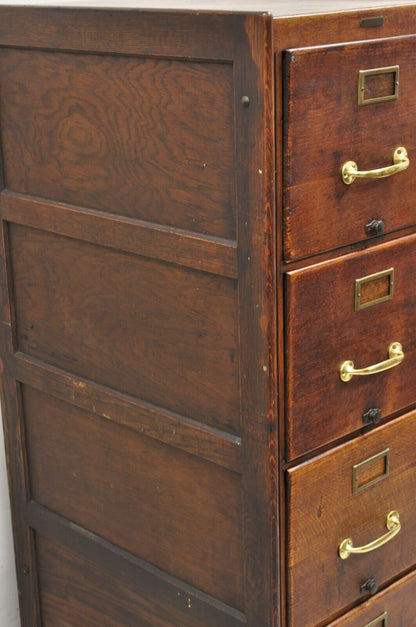 Antique Shaw Walker Quarter Sawn Oak 4 Drawer Arts & Crafts Office File Cabinet