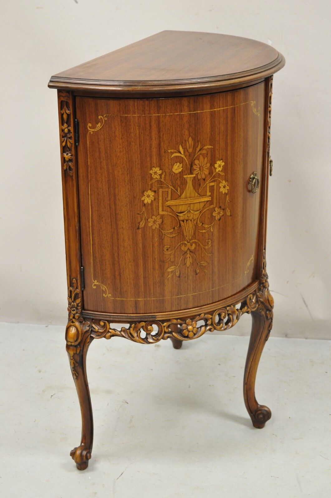 Vintage French Louis XV Style Half Round Demilune 2 Door Cabinet Side Table