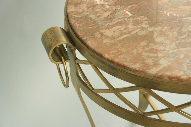 French Neoclassical Round Rogue Marble Top Bronze Gueridon Occasional Table