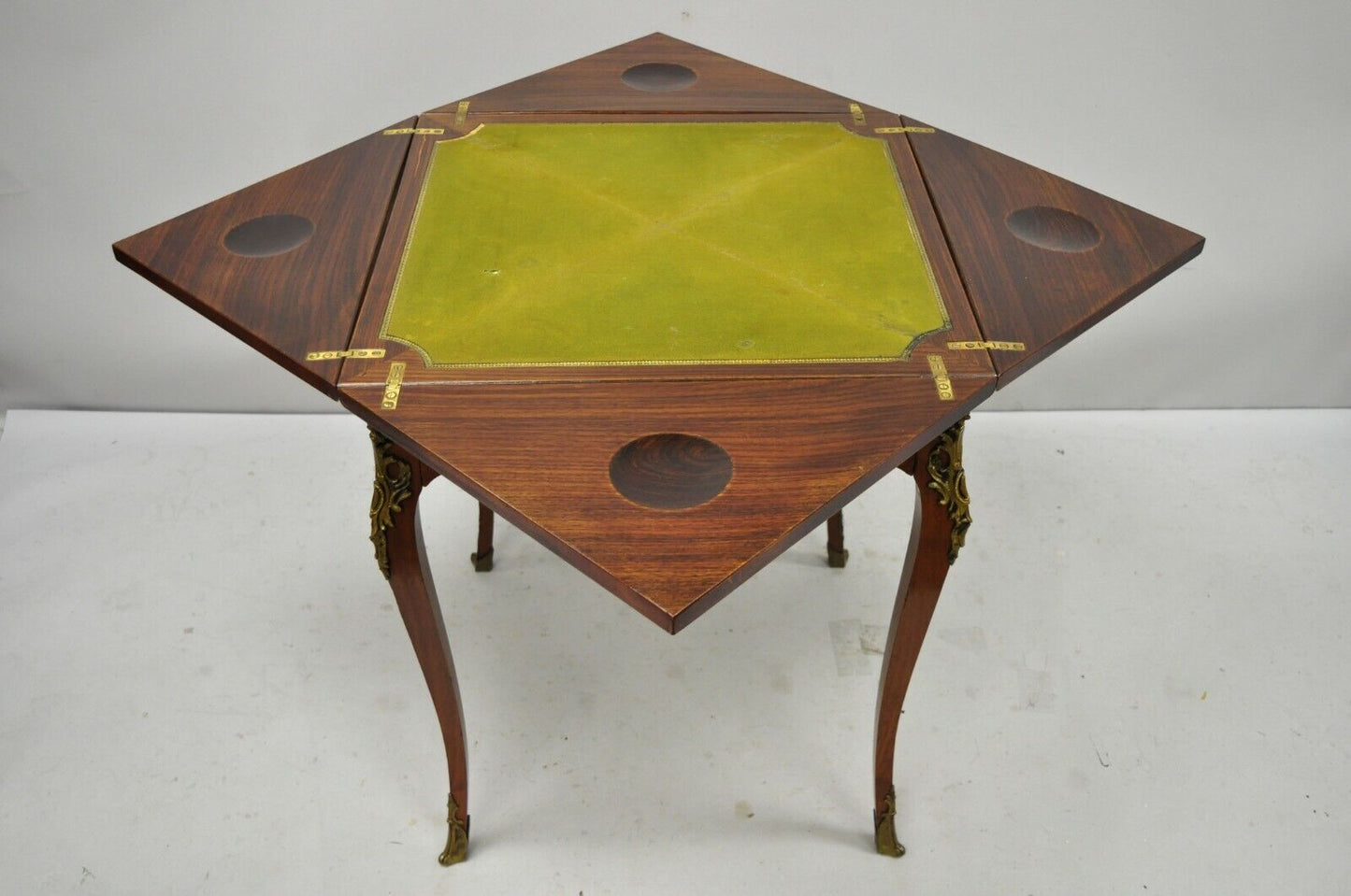 Antique French Louis XV Rosewood Satinwood Inlay Napkin Folding Card Game Table