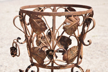 Vtg French Art Nouveau Wrought Iron Leaf Vine Garden Planter Pot Flower Stand