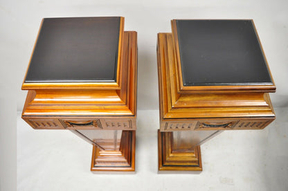 20th C. French Empire Neoclassical Mahogany Wood Pedestal Plant Stands - a Pair
