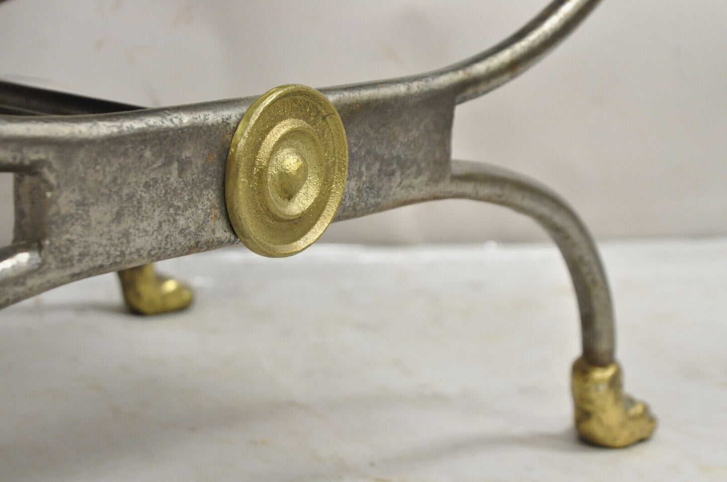 Italian Regency Neoclassical Bronze Lion Head Paw Feet Steel Curule Bench