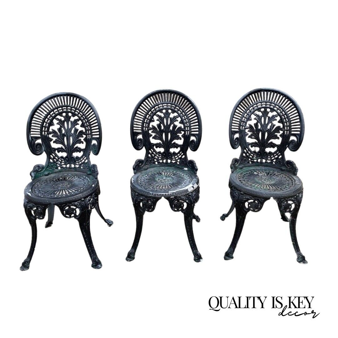 Cast Aluminum Victorian Style Garden Patio Bistro Side Chairs - Set of 3