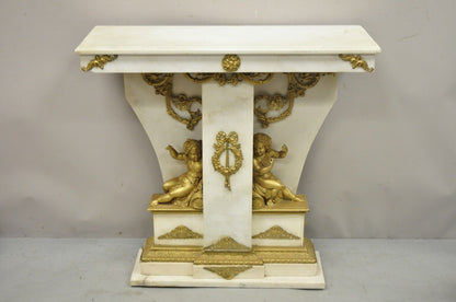 French Louis XV Style Marble and Bronze Ormolu Console Table with Cherubs