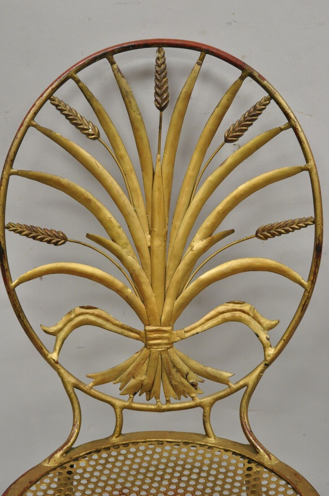 Italian Hollywood Regency Iron Tole Metal Gold Gilt Wheat Sheaf Salvadori Chair