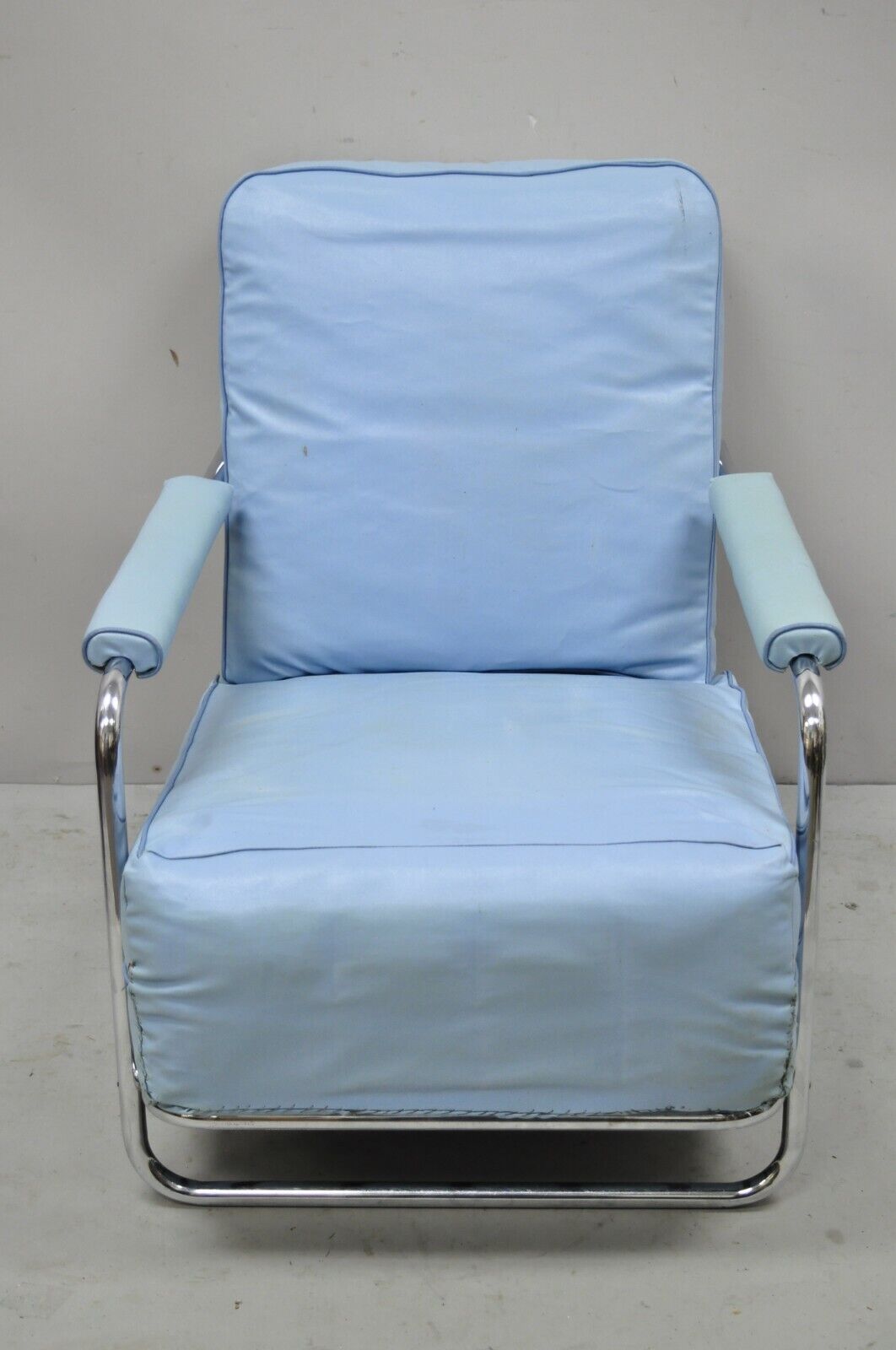 1934 Gilbert Rohde for Troy Sunshade Art Deco Easy Chair Blue Lounge Chair