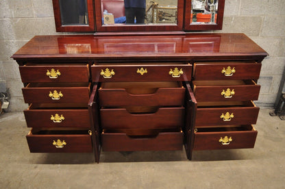 Thomasville Mahogany Collection Chippendale Style Long Dresser and Triple Mirror