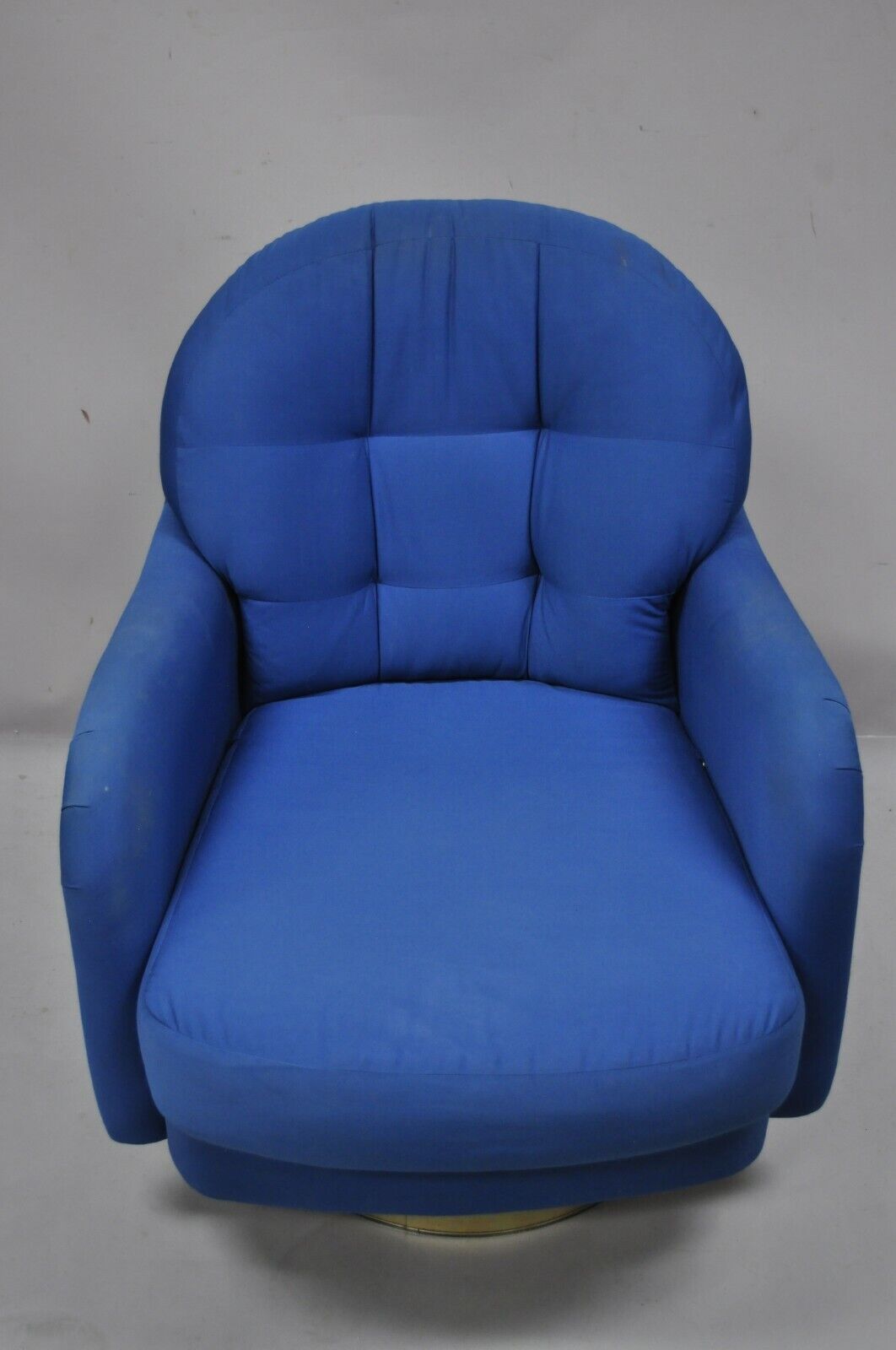 Milo Baughman for Thayer Coggin Swivel Tilt Blue Upholstered Club Lounge Chair