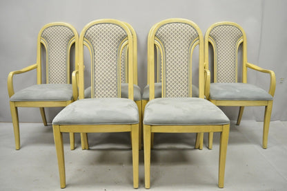 Set 6 Vintage Art Deco Style Cream Upholstered Back Dining Chairs attr. Henredon