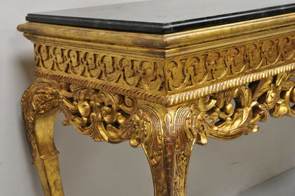 Vtg English Georgian Gold Gilt 72" Green Marble Top Paw Feet Console Hall Table