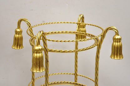 Italian Hollywood Regency 3 Tier Gold Iron Rope Tassel Stand Side Table - Single