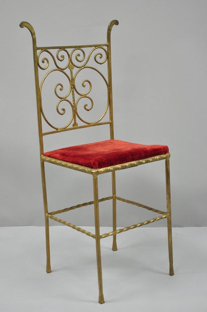Antique Italian or Spanish Hollywood Regency Red & Gold Iron Gothic Side Chair