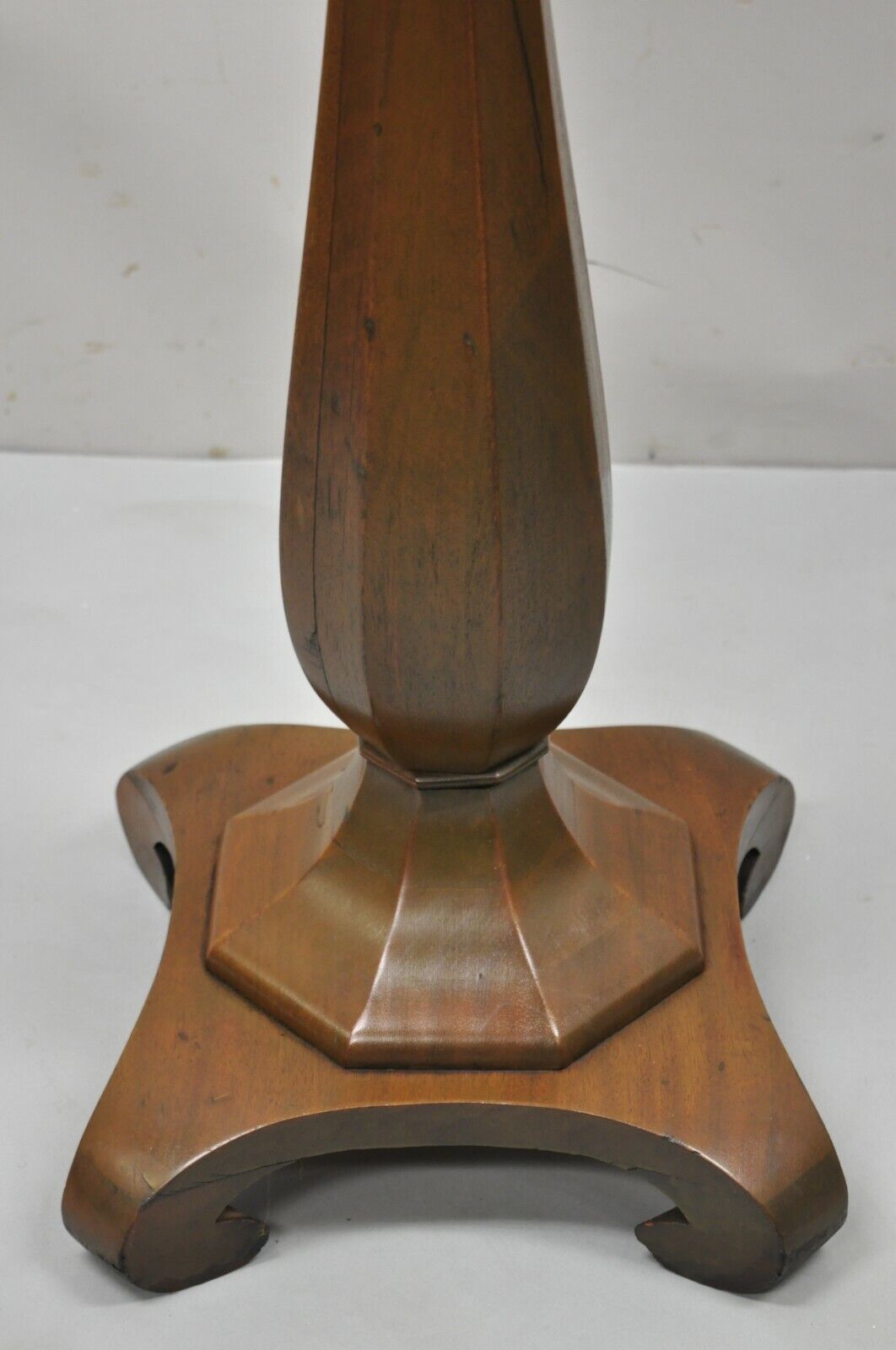 Antique American Empire Carved Mahogany Octagonal Pedestal Column Plant Stand