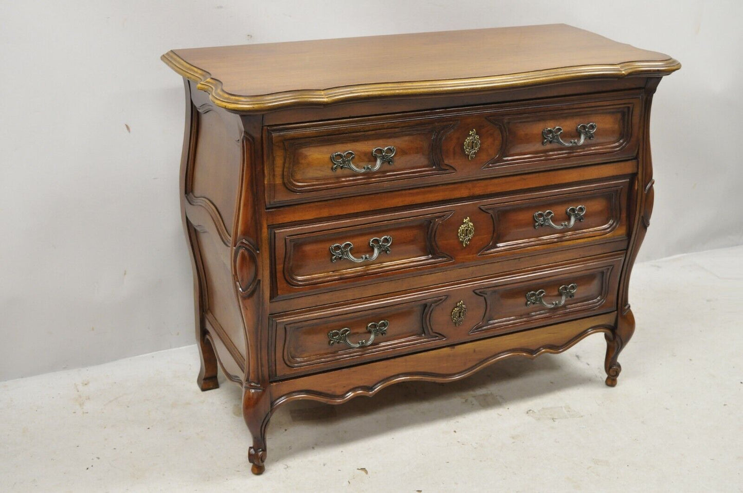 French Provincial Louis XV Country Sienna Cherry Bombe Commode Chest Dresser