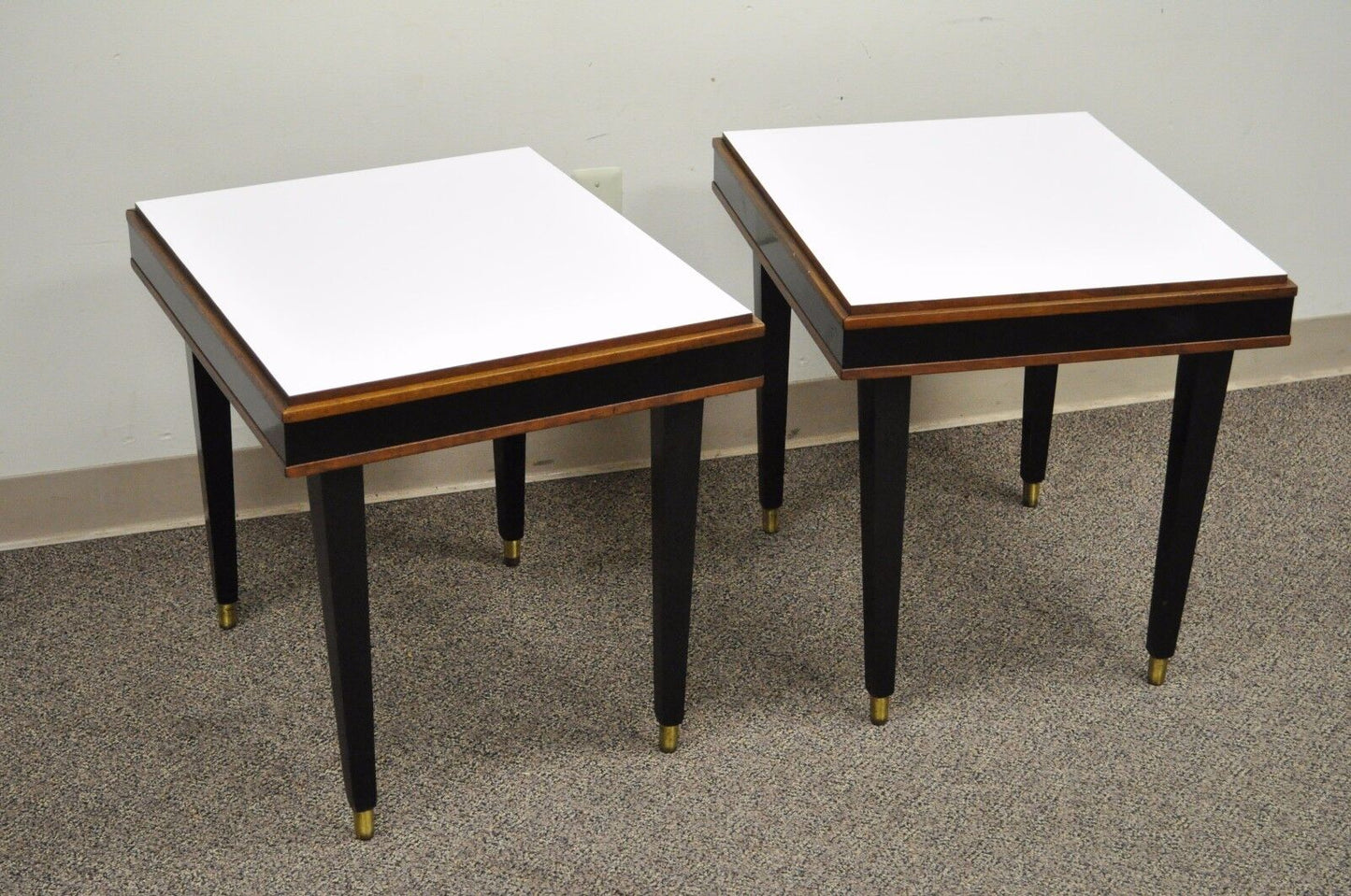 Pair of Vintage Mid Century Modern Rectangular Walnut & Laminate End Side Tables