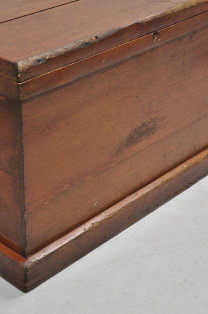 Antique American Primitive Brown Wooden Blanket Chest Trunk