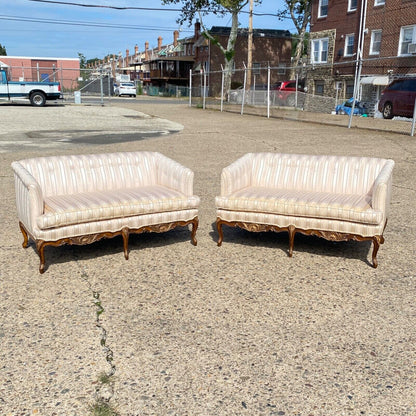 French Louis XV Provincial Style Upholstered Loveseat Sofa Settee - a Pair