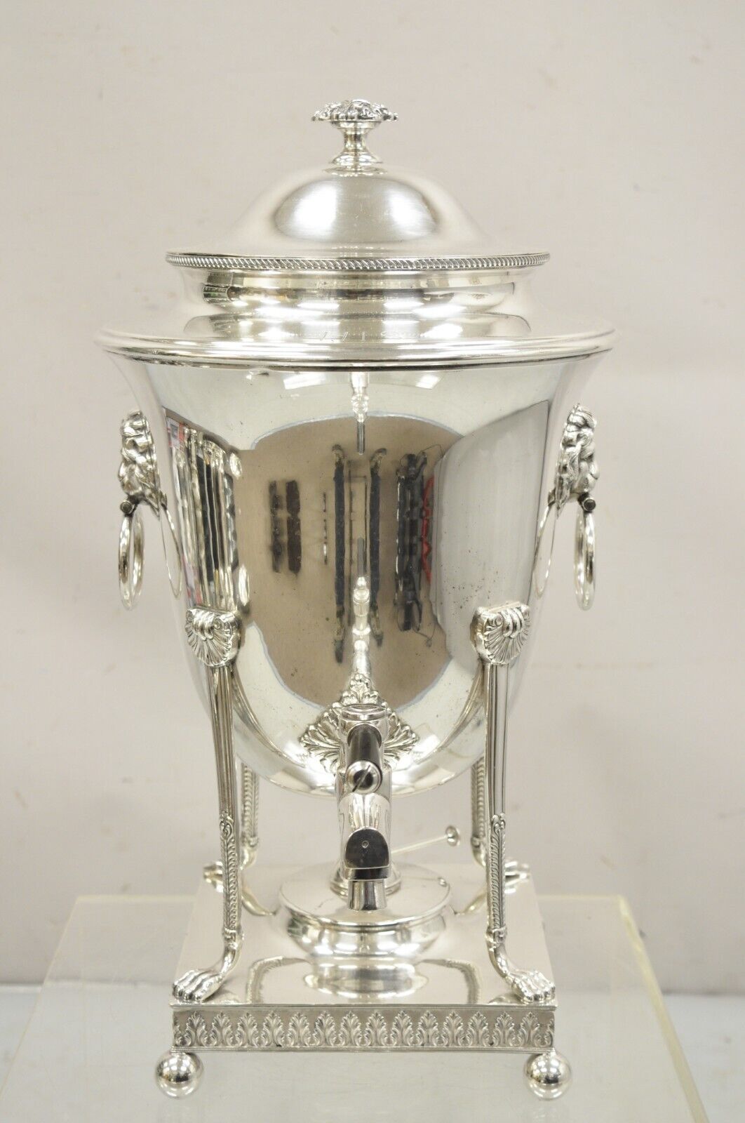 19th C. English Silver Plated Regency Paw Foot Samovar with Lions by Folgate