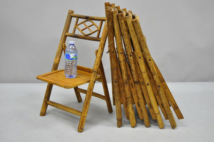 6 Vintage Childrens Bamboo Folding Game Dining Chairs Tiki Rattan Cane Furniture