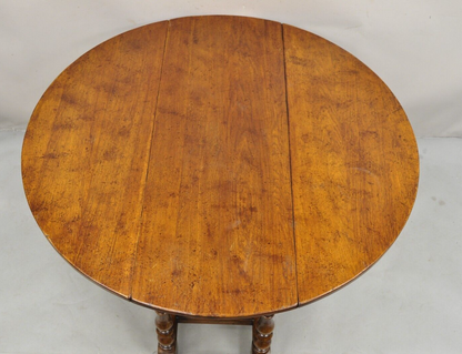 Antique English Jacobean Country Oak Gateleg Drop Leaf 55" Round Dining Table