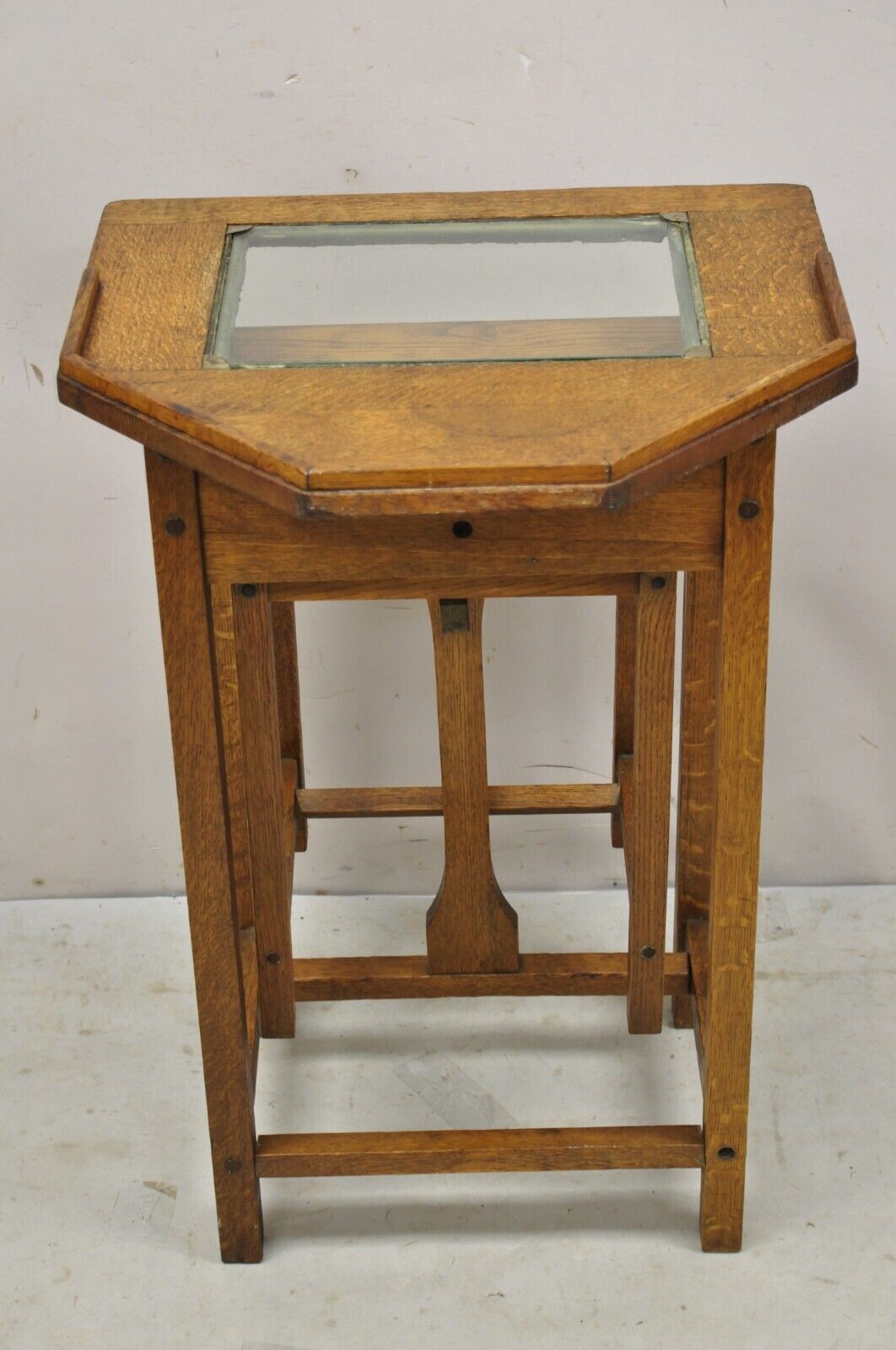 Antique H.T. Cushman Betumal Oak Telephone Stand Small Child's Desk